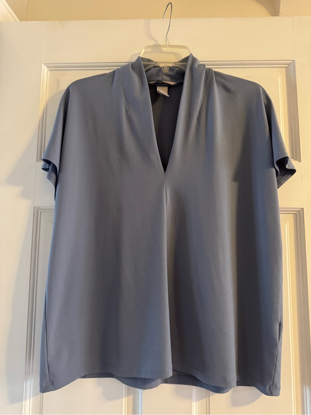 H&M Soft Slate Blue V-Neck Short Sleeve Blouse
